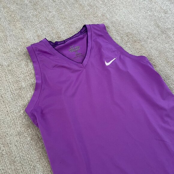 Nike Pro Combat Dri Fit V Neck Tank Top S Purple - Picture 3 of 8